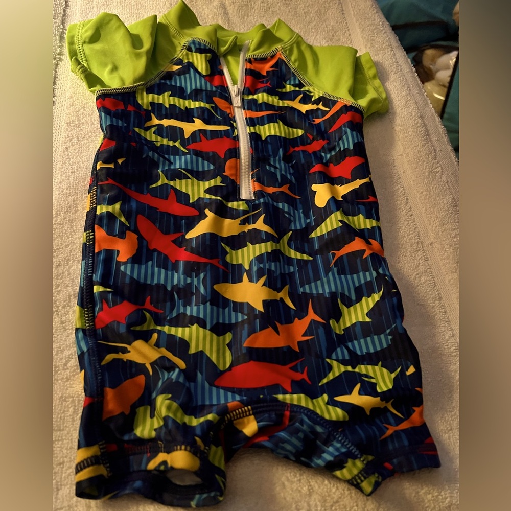 Colorful Shark Print Kids One Piece swim suit size 12mths
